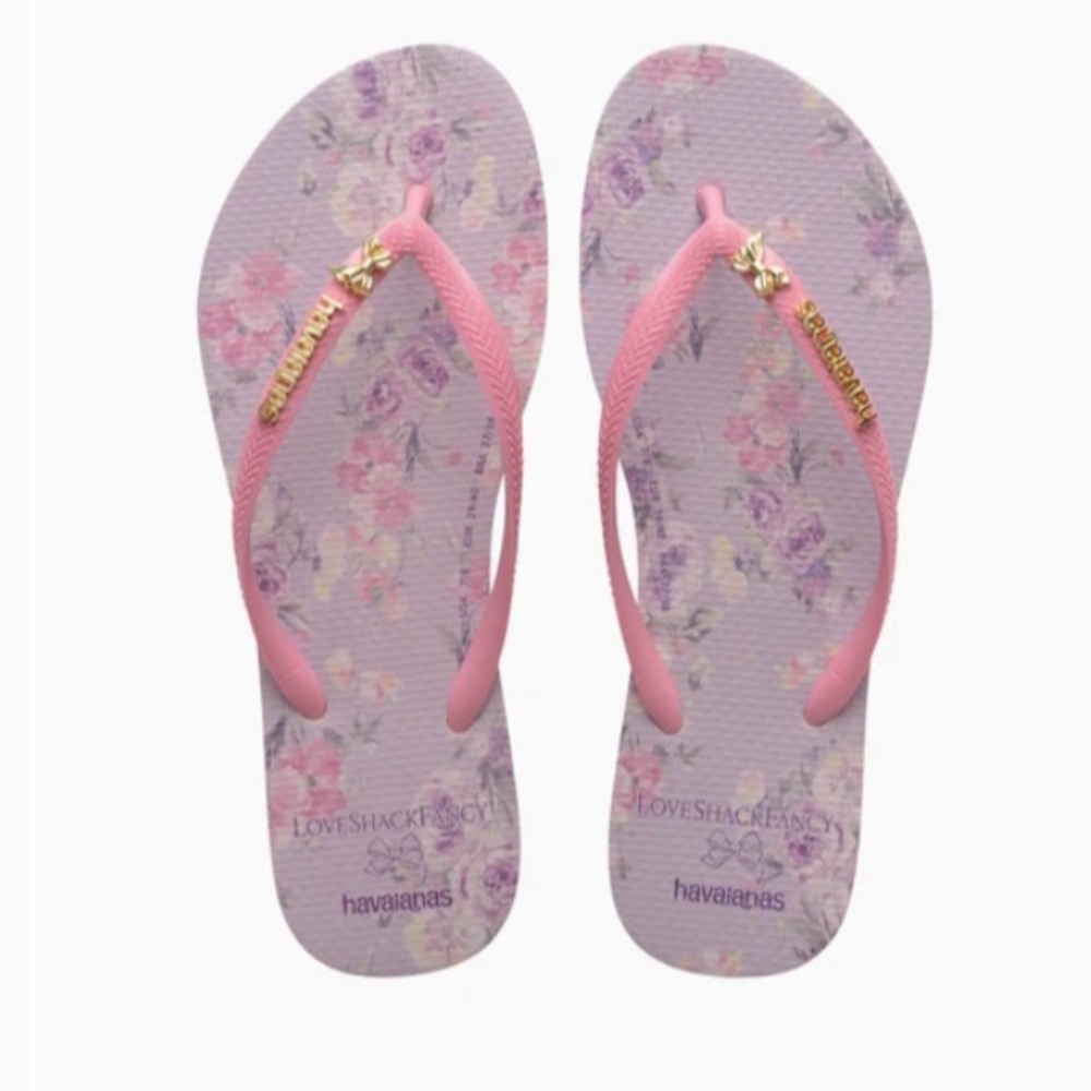 LoveShackFancy X Havaianas Woman’s Happy Thoughts Slim Flip Flops Size 6.